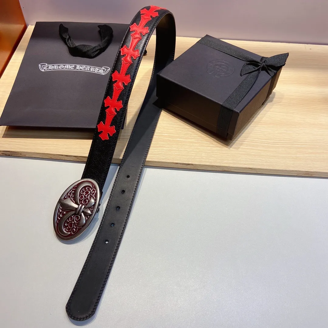 𝐂𝐡𝐫𝐨𝐦𝐞𝐇𝐞𝐚𝐫𝐭𝐬 Crow Heart double-sided tree plaster leather stitched cross belt (detachable version), high-quality hardware, with 2 logo buckles on the belt, very cool.